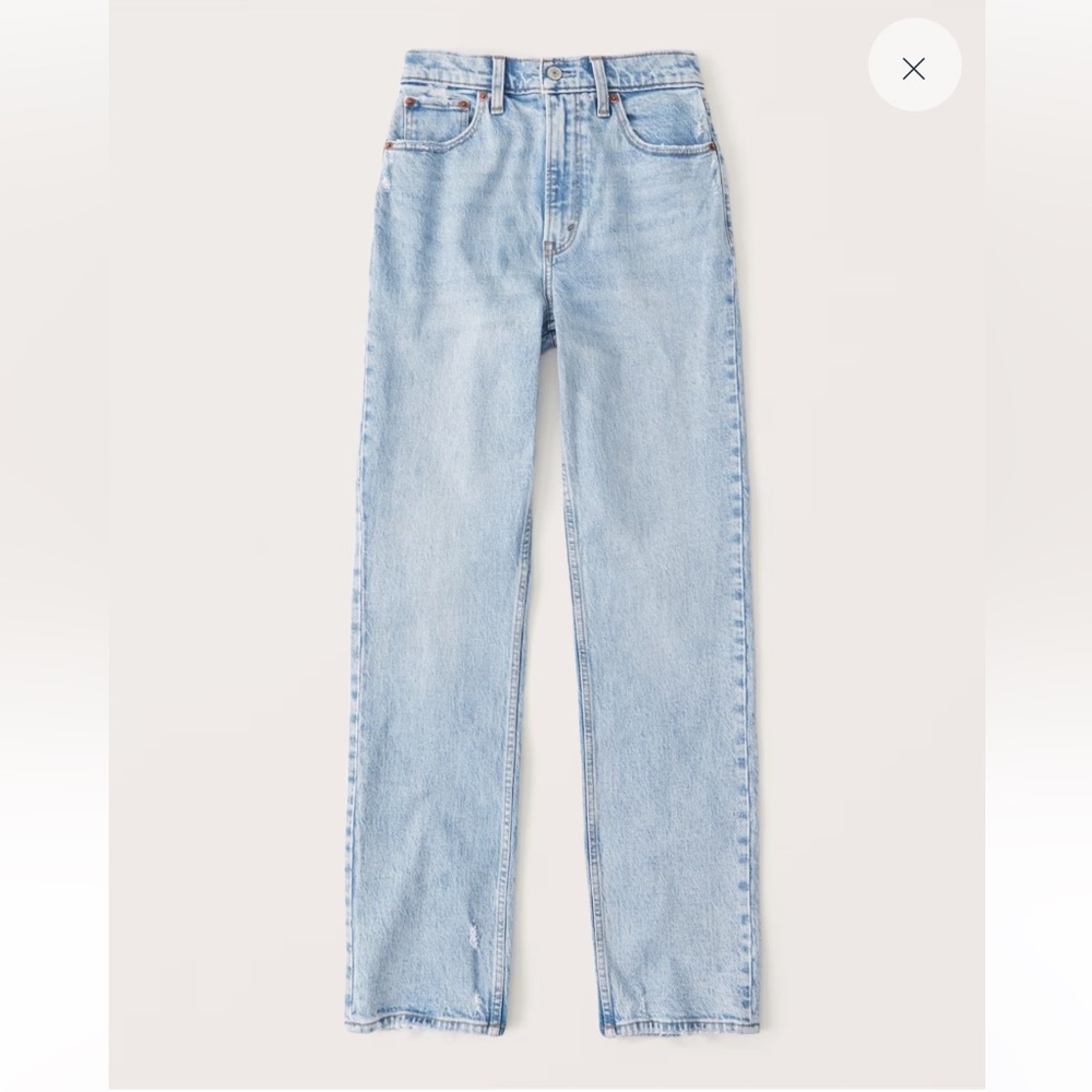 abercrombie and fitch the 90’s ultra high rise straight light wash 26s 2 short